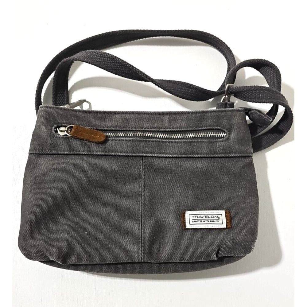 TRAVELON Anti-Theft Heritage Tote Bag Pewter Gray‎ Canvas W/ Shoulder Strap